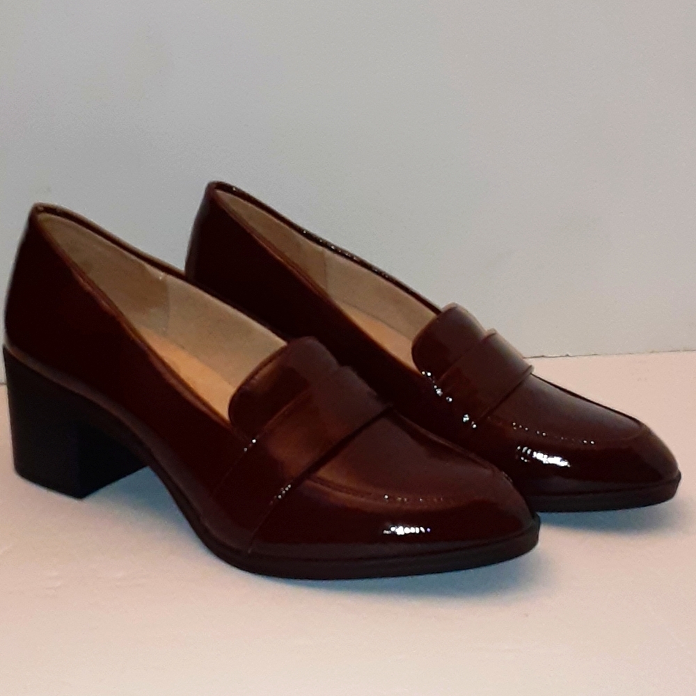 Life Stride Chunky Heel SHOE Loafer Patent Brown Burgundy  Size 7B